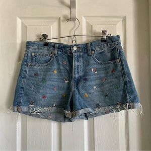 NWT American Eagle Embroidered Emoji 90s' Boyfriend Denim Shorts size 8